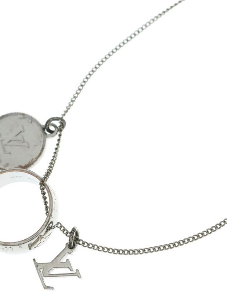 Louis Vuitton Monogram Ring Necklace Pendant Chain Silver 675$